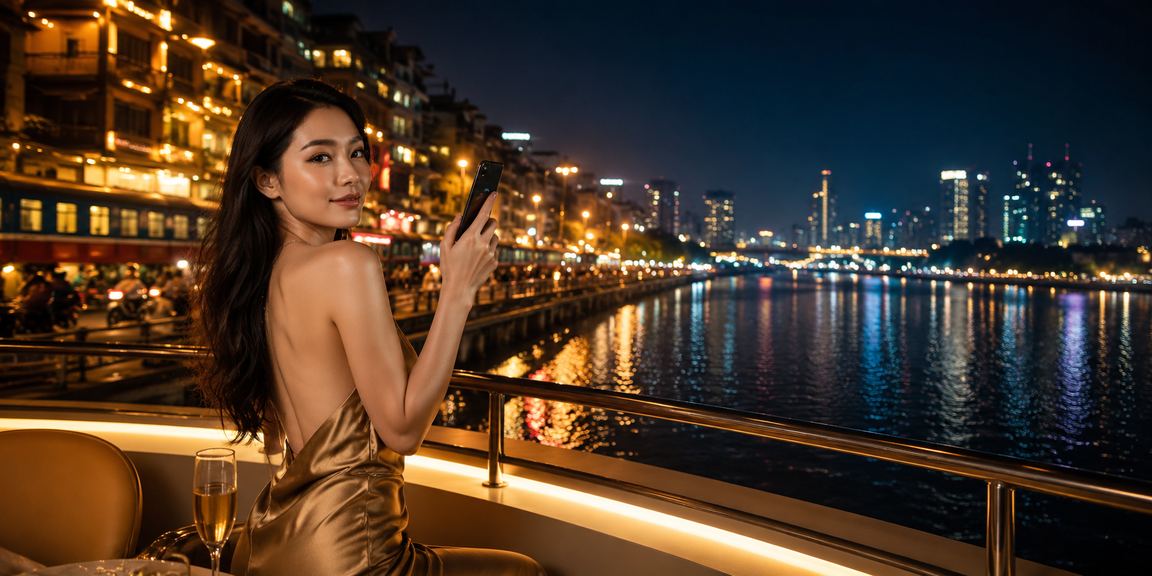 Thành viên tại Hà Nội nhận deposit bonus trong không gian neon rực rỡ buổi tối